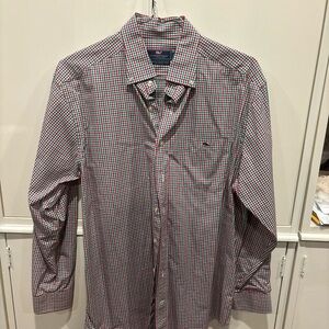 Vineyard Vines Men's Red and Blue Checkered Shirt